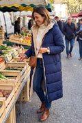 Women's Winter Jacket Long Silhouette in Navy Blue — ugc shot