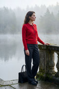 Red Women's Classic Collared Button-Down Cardigan Sweater - Photo 30