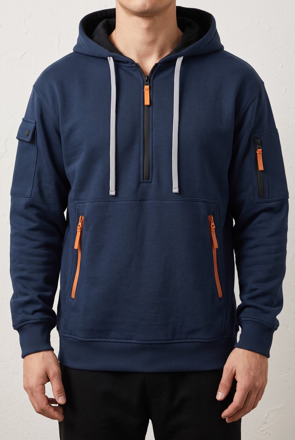 Zip-Pocket Hoodie in Navy Blue — Stilenza main image