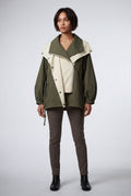 Olive Colorblock Oversized Windbreaker Jacket with Statement Collar - Photo 1
