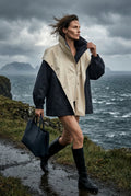 Black Colorblock Oversized Windbreaker Jacket with Statement Collar - Photo 4