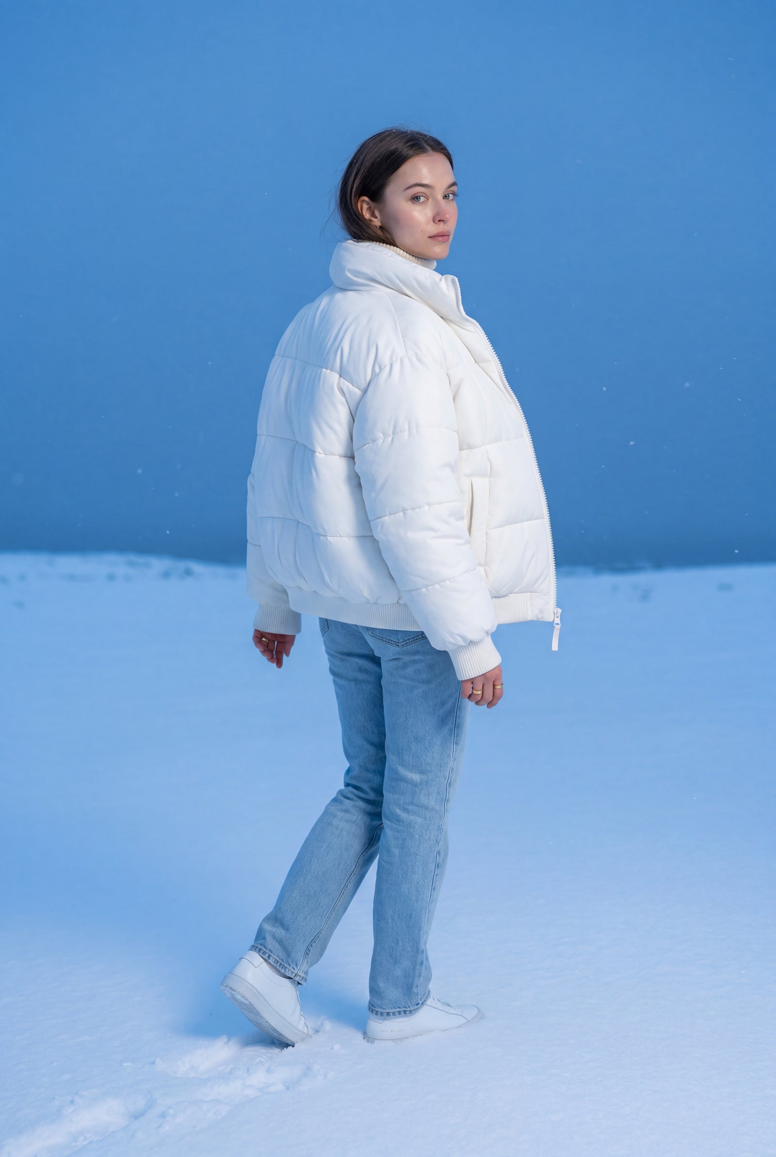 White Cropped High-collar Quilted Puffer Jacket - Puffer jackets - Photo 13