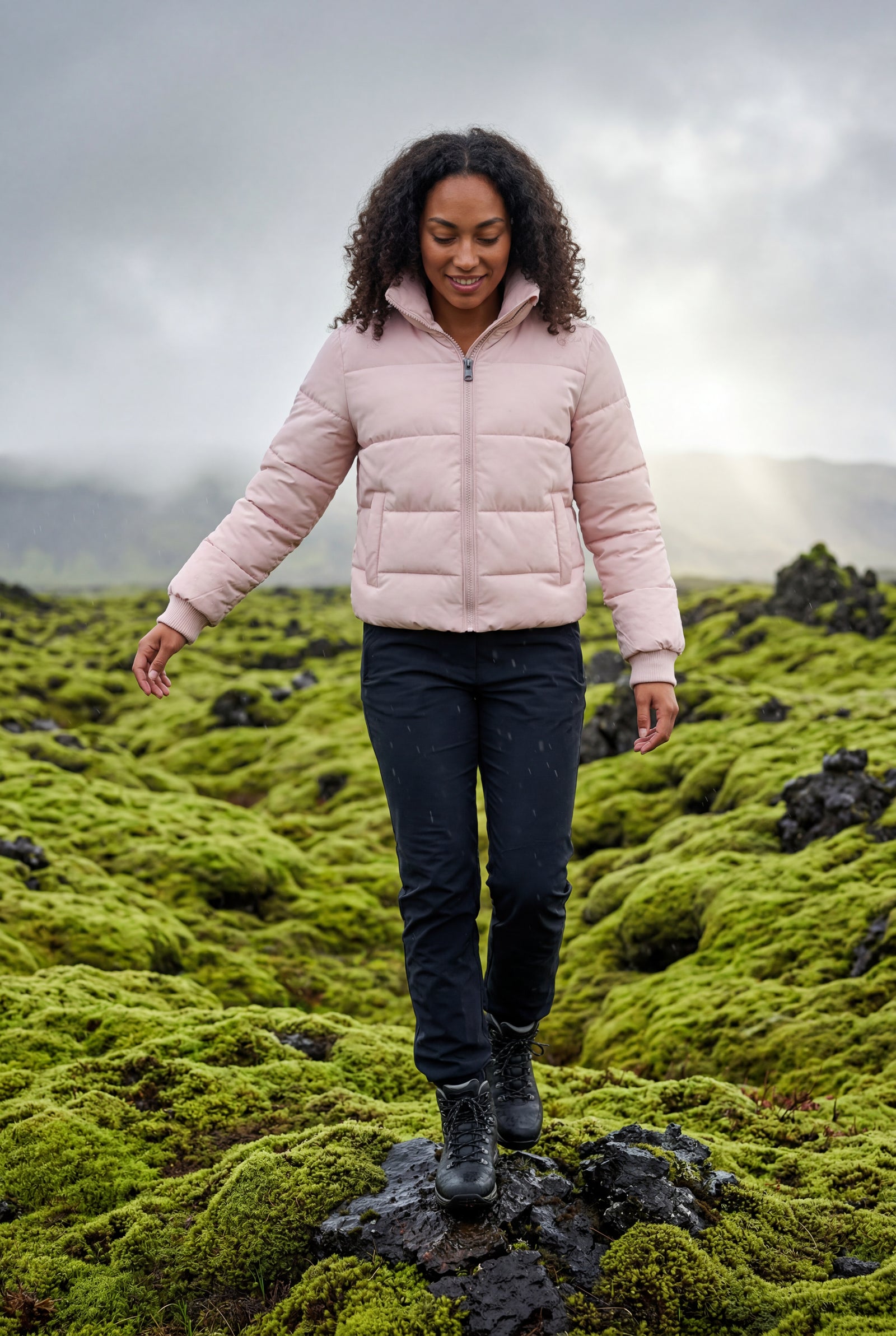 Pink Cropped High-collar Quilted Puffer Jacket - Puffer jackets - Photo 17
