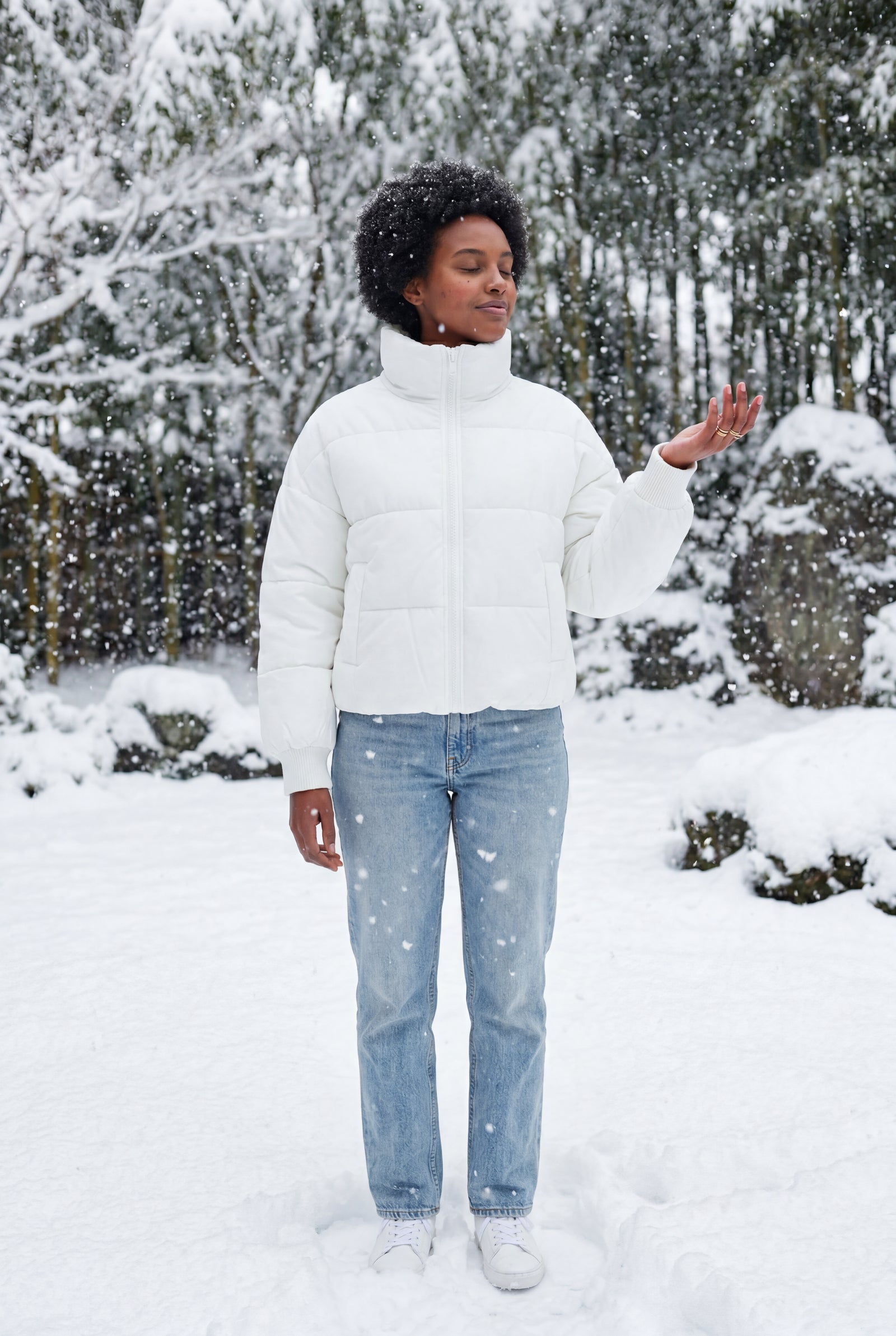 White Cropped High-collar Quilted Puffer Jacket - Puffer jackets - Photo 18