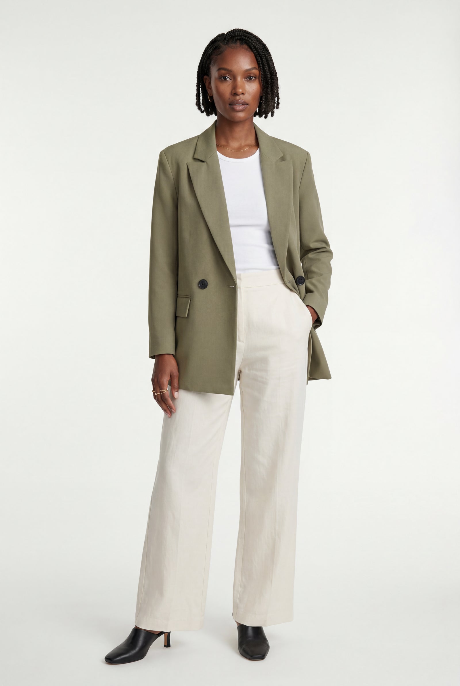 Olive Fitted Single-breasted Blazer with Classic Lapels - Fitted blazer - Photo 1