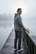 Gray Contrast Elbow Patch Pullover Hoodie with Drawstring Hood - Men's hoodie - Photo 11