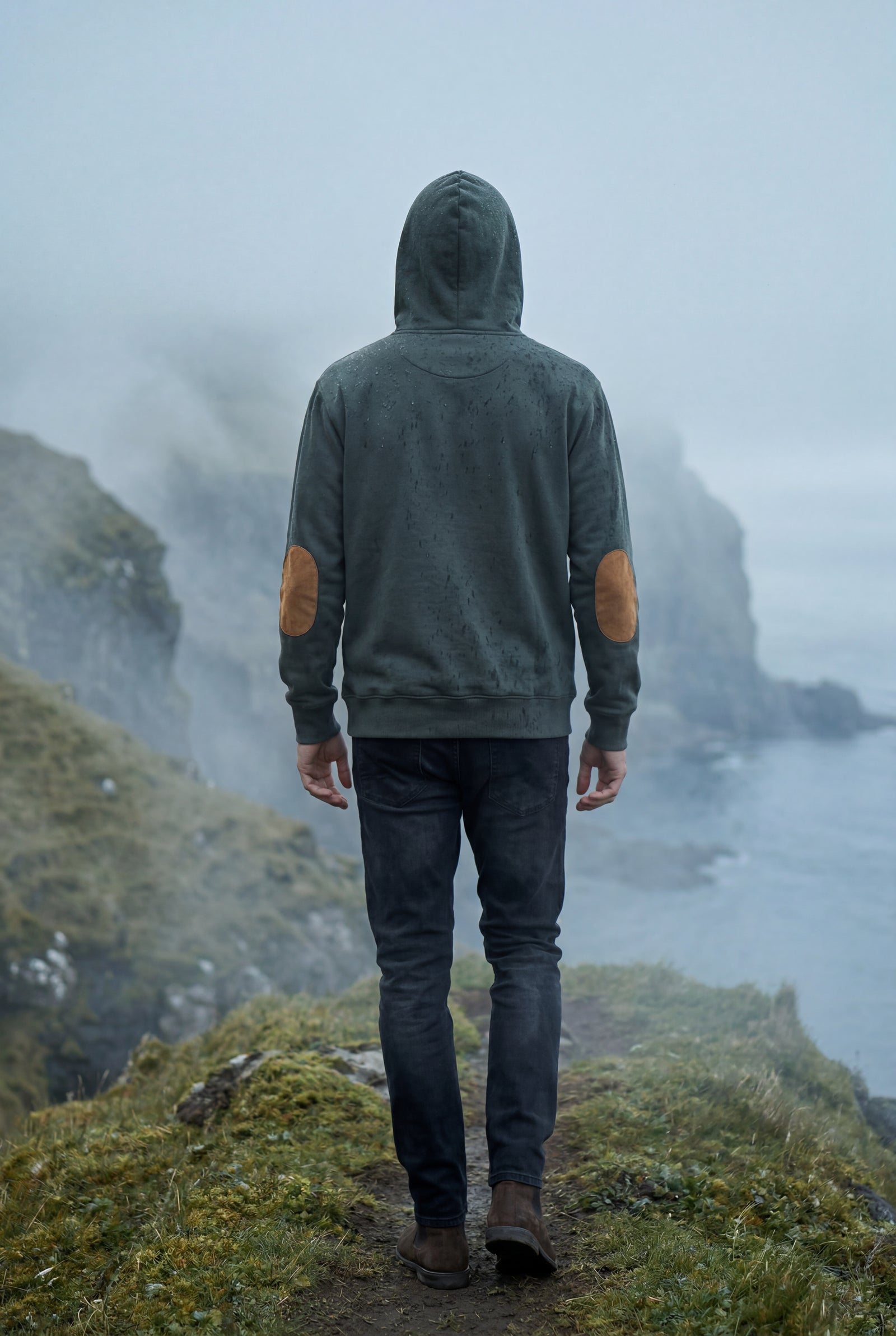 Gray Contrast Elbow Patch Pullover Hoodie with Drawstring Hood - Men's hoodie - Photo 12
