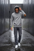 Gray Contrast Elbow Patch Pullover Hoodie with Drawstring Hood - Men's hoodie - Photo 14
