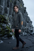 Gray Contrast Elbow Patch Pullover Hoodie with Drawstring Hood - Men's hoodie - Photo 7