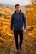 Navy Blue Contrast Elbow Patch Pullover Hoodie with Drawstring Hood - Men's hoodie - Photo 9