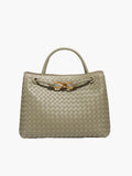 Olive Green Women's Braided Structured Medium Tote Handbag with Top Handles - Braided handbag - Photo 12