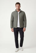 Olive Grey Quilted Stand Collar Lightweight Puffer Jacket - Lightweight jackets - Photo 12