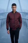 Burgundy Men's Slim-Fit Minimalist Classic Bomber Jacket - Photo 12