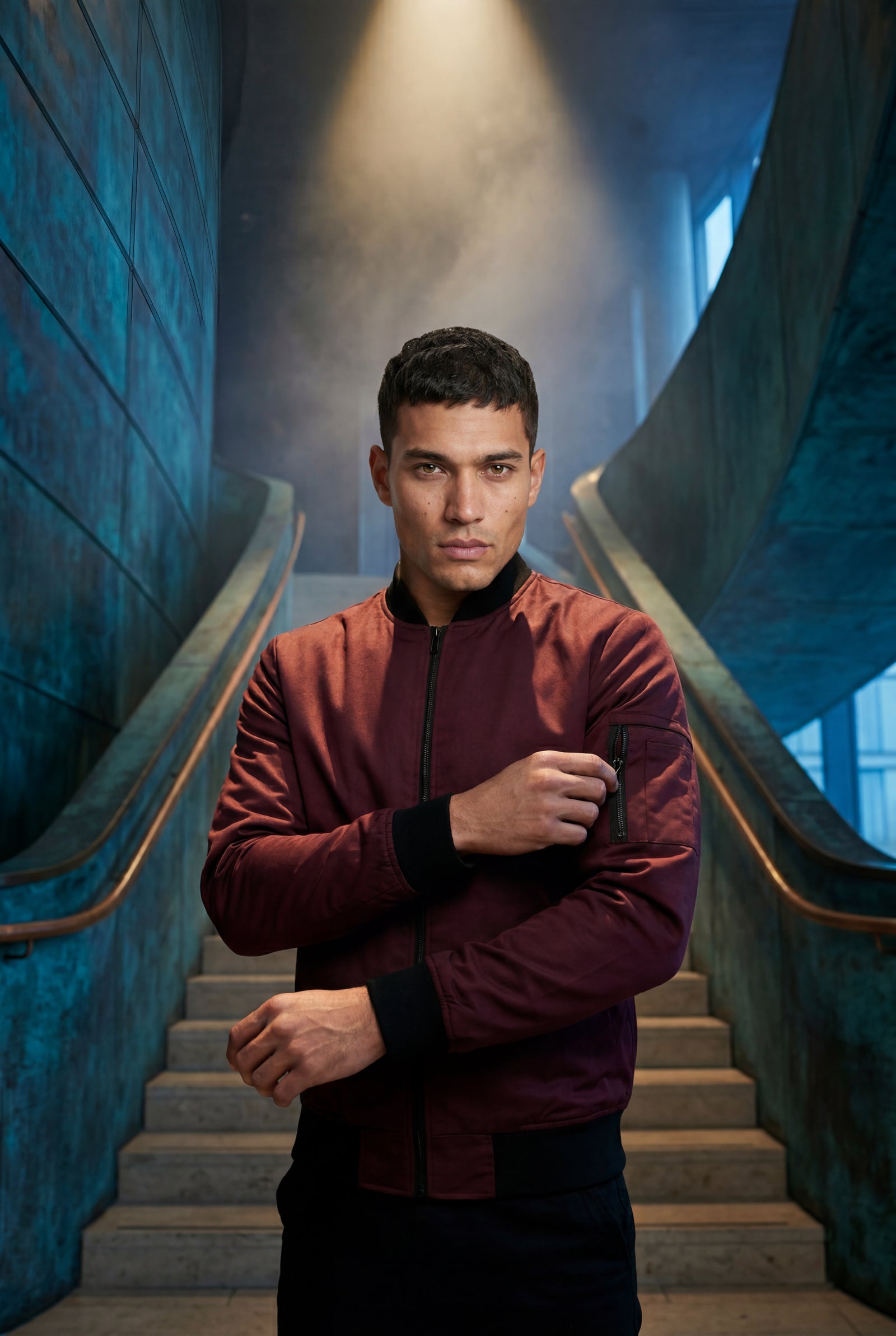 Burgundy Men's Slim-Fit Minimalist Classic Bomber Jacket - Photo 15