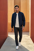 Navy Blue Men's Slim-Fit Minimalist Classic Bomber Jacket - Photo 6