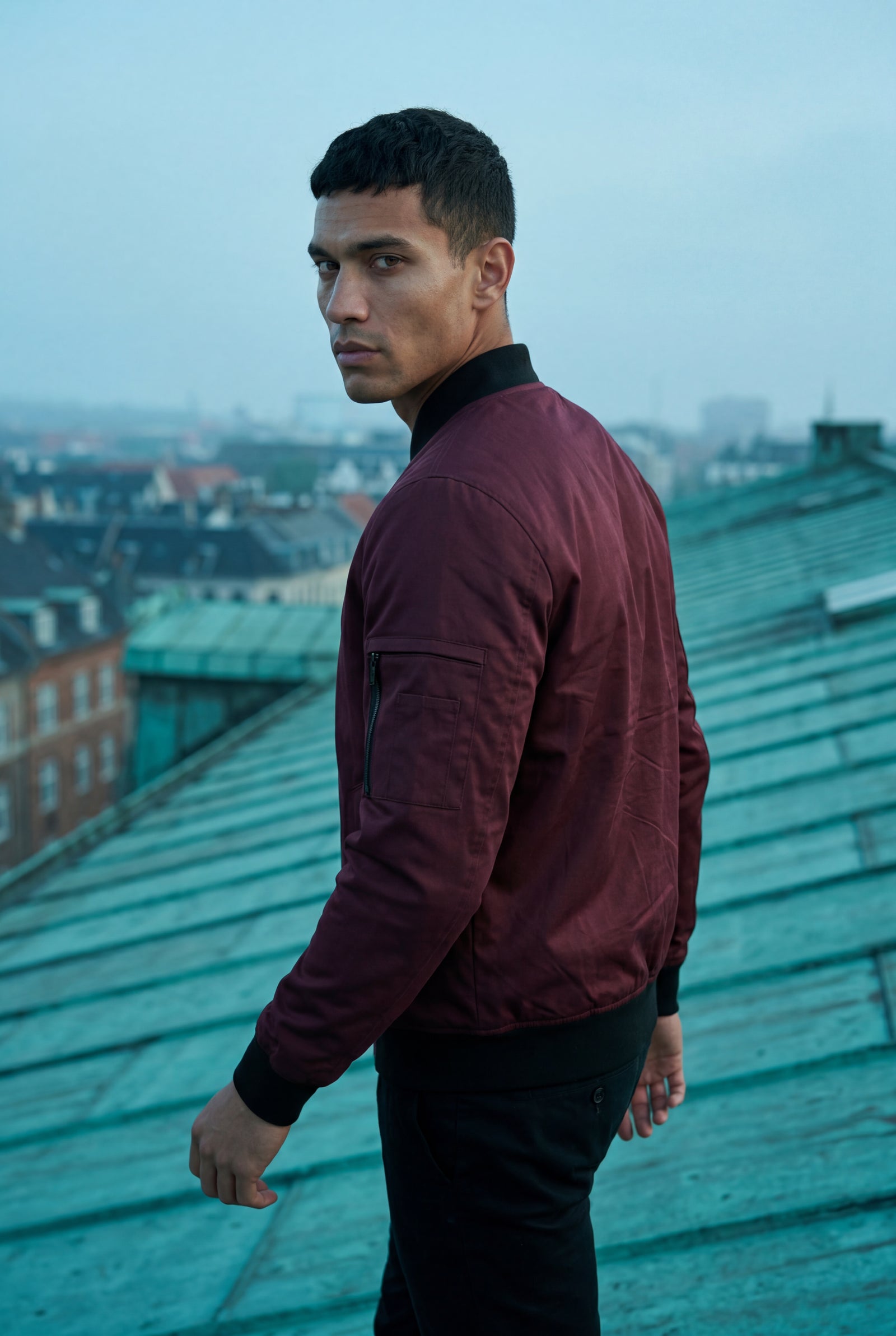 Burgundy Men's Slim-Fit Minimalist Classic Bomber Jacket - Photo 8