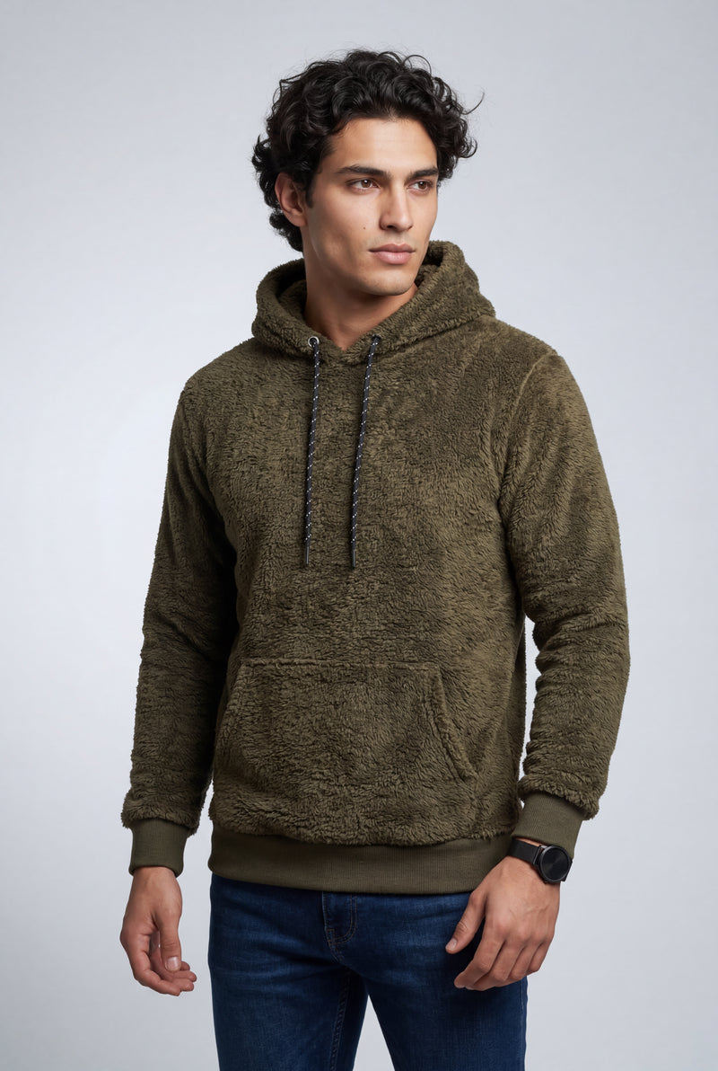 Olive Modern Fit Plush Hoodie with Kangaroo Pocket - Modern fit hoodie - Photo 4