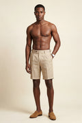Sand Beige Pleated Tailored Bermuda Shorts with Side Adjusters - Casual shorts - Photo 12