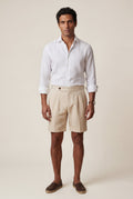Sand Beige Pleated Tailored Bermuda Shorts with Side Adjusters - Casual shorts - Photo 3