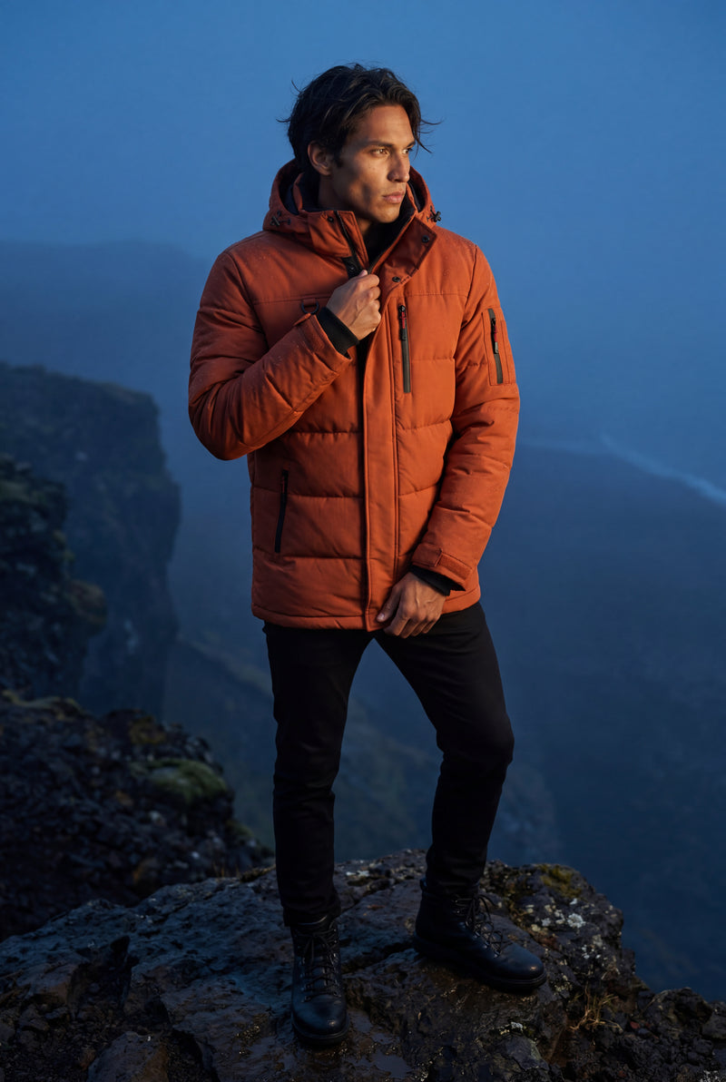 Orange Adjustable Hood Insulated Parka Jacket with Zip Pockets - Insulated jackets - Photo 4