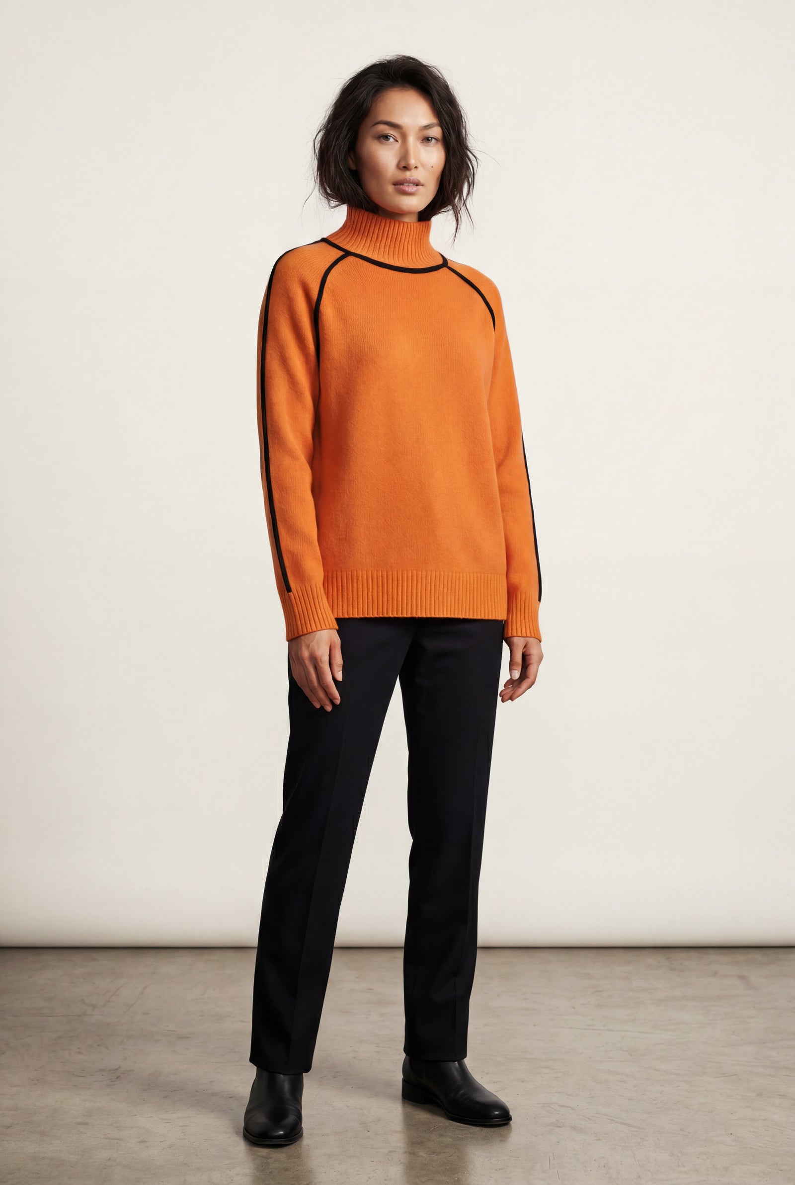 Orange Balloon Sleeve Oversized High Neck Sweater with Piping - Oversized sweater - Photo 3