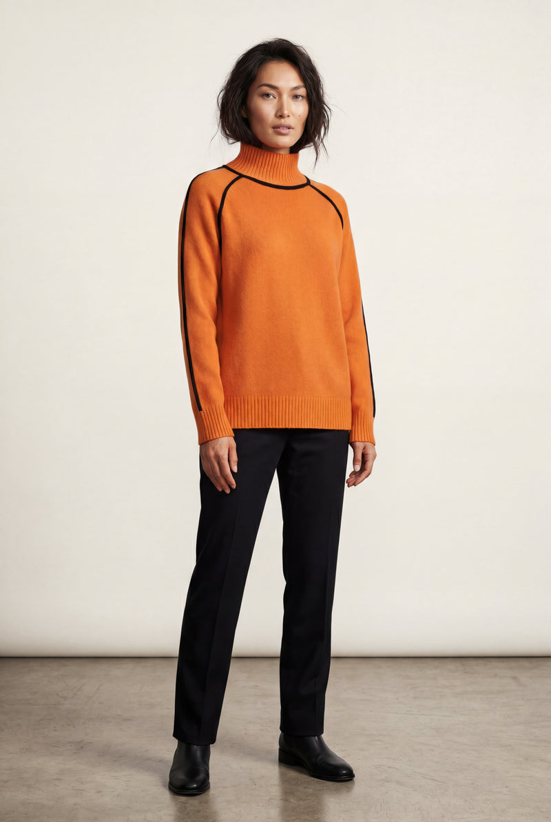 Orange Balloon Sleeve Oversized High Neck Sweater with Piping - Oversized sweater - Photo 3