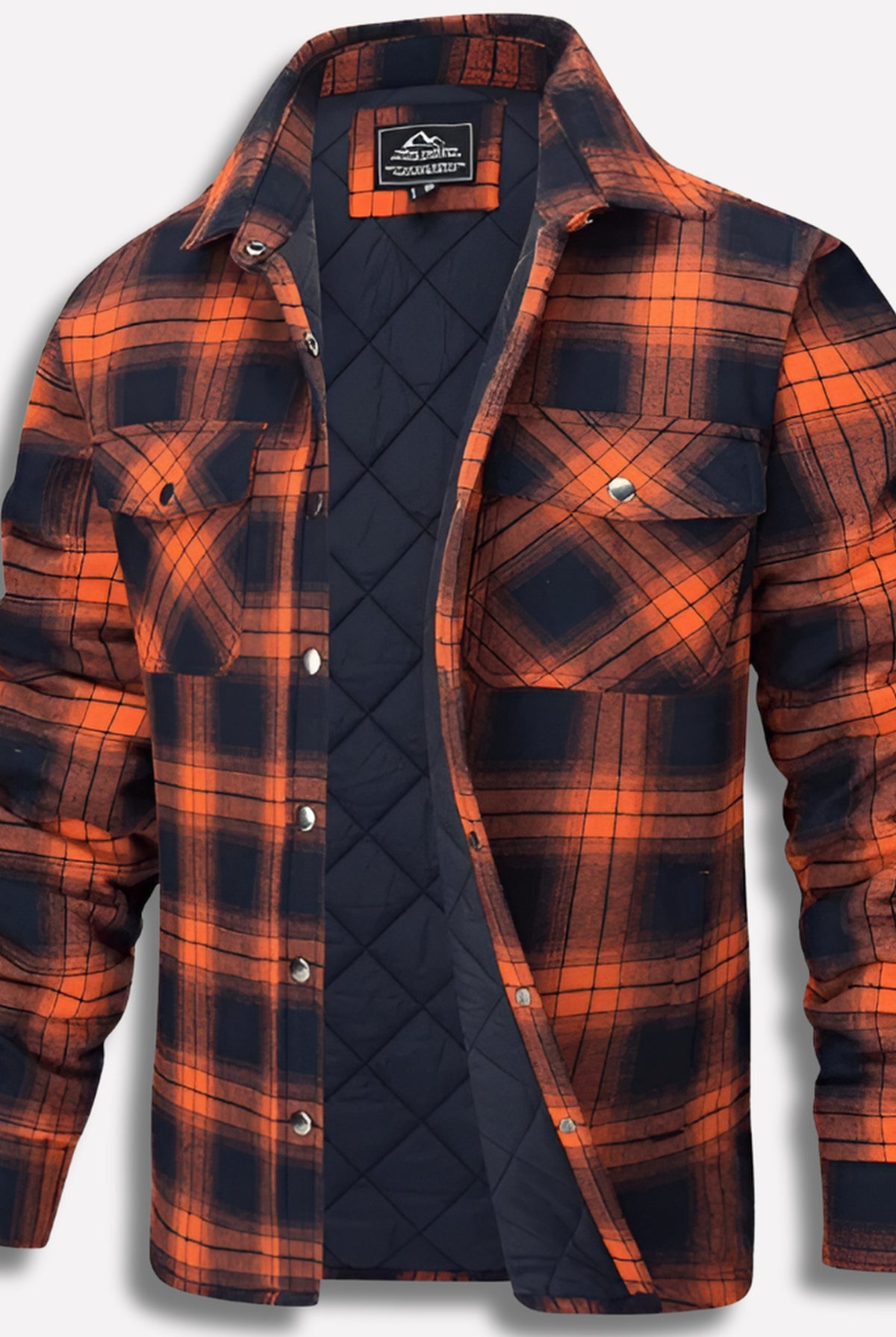 Cotton Plaid Shirt Jacket in Orange — front view