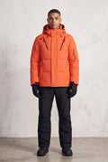 Hooded Ski Jacket and Trousers Set in Orange — studio front