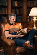 Men's Polo Shirt Striped Short Sleeve in Orange — lifestyle shot