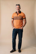 Men's Polo Shirt Striped Short Sleeve in Orange — studio shot
