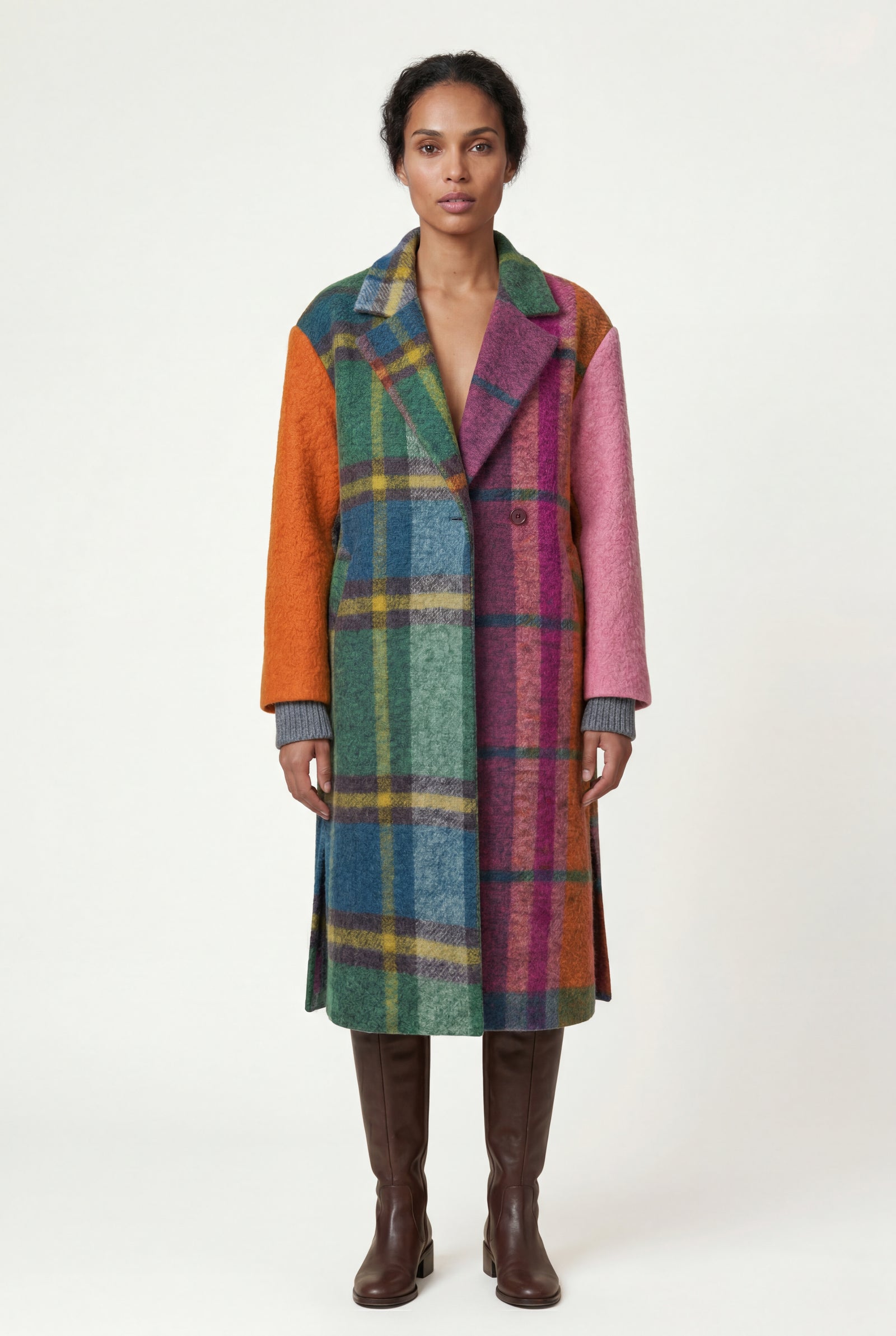 Orange Oversized Statement Pattern Midi Coat - Padded coats - Photo 4