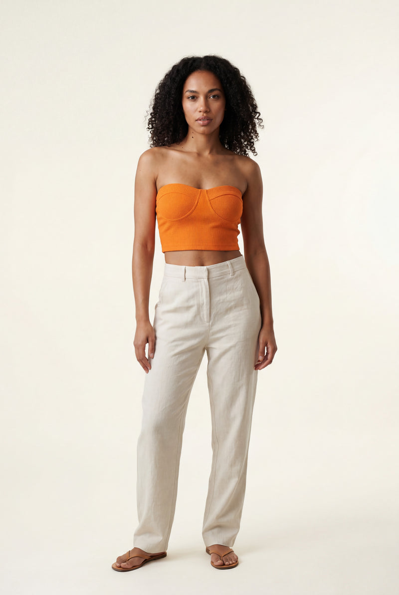 Orange Ribbed Bustier Strapless Crop Top with Cup Seaming - Strapless crop tops - Photo 1