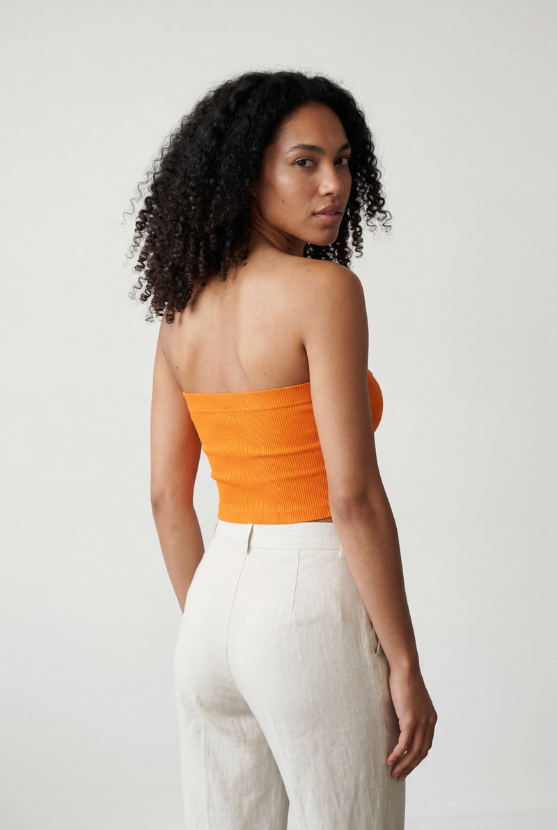 Orange Ribbed Bustier Strapless Crop Top with Cup Seaming - Strapless crop tops - Photo 2