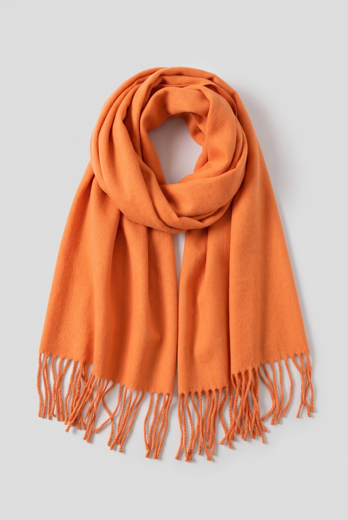 Scarf Tassel Wrap in Orange — studio front