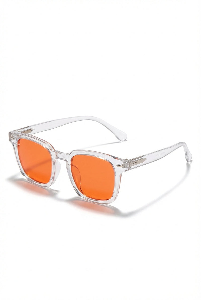 Orange Square Clear Frame Sunglasses with Orange Tinted Lenses - Photo 1