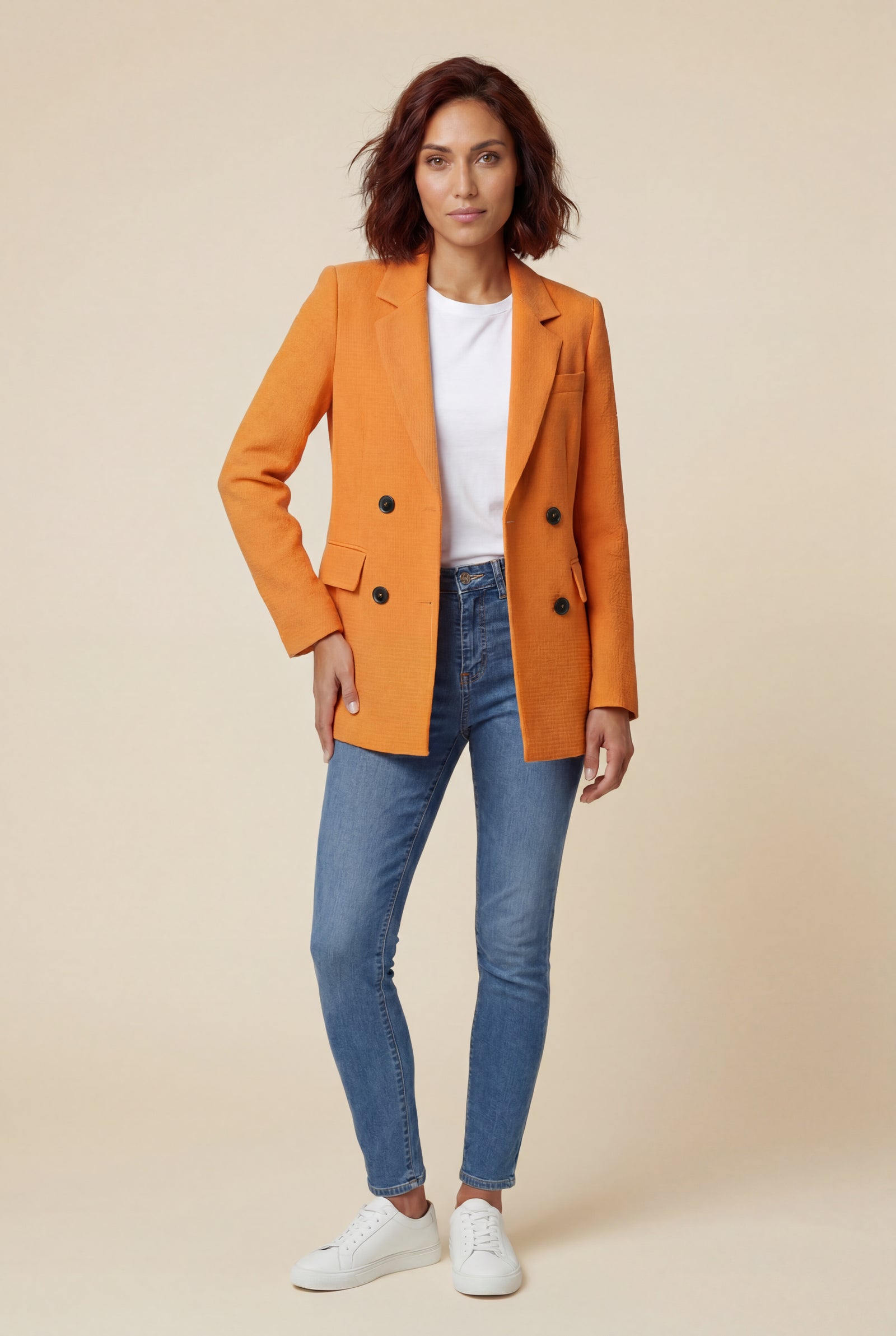 Orange Structured Double-breasted Blazer with Notched Lapels - Double breasted blazer - Photo 9