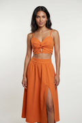 Orange Twist-front Cutout Midi Dress with Side Slit - Photo 28