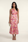 Pink Asymmetrical One-shoulder Floral Print Midi Dress - Photo 2