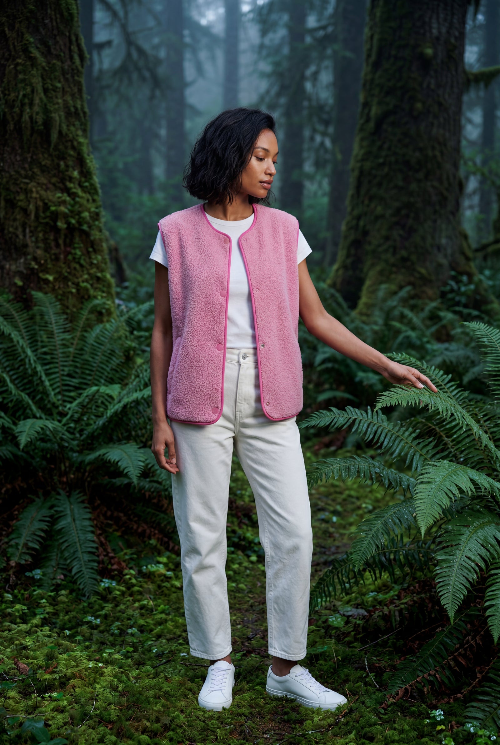 Pink Boxy Snap-button Vest with Contrast Edge Trim - Vests - Photo 4