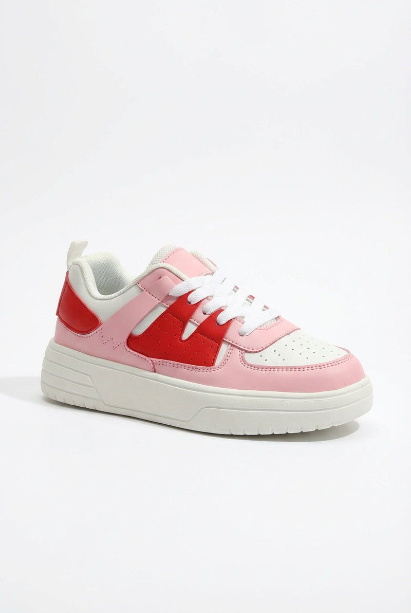 Pink Chunky Platform Colorblock Sneakers with Bold Panels - Photo 1