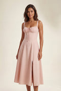 Pink Corset Bodice A-line Midi Dress with Sweetheart Neckline - Photo 13