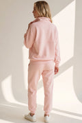 Cotton Half-Zip Tracksuit Set in Pink — studio angle