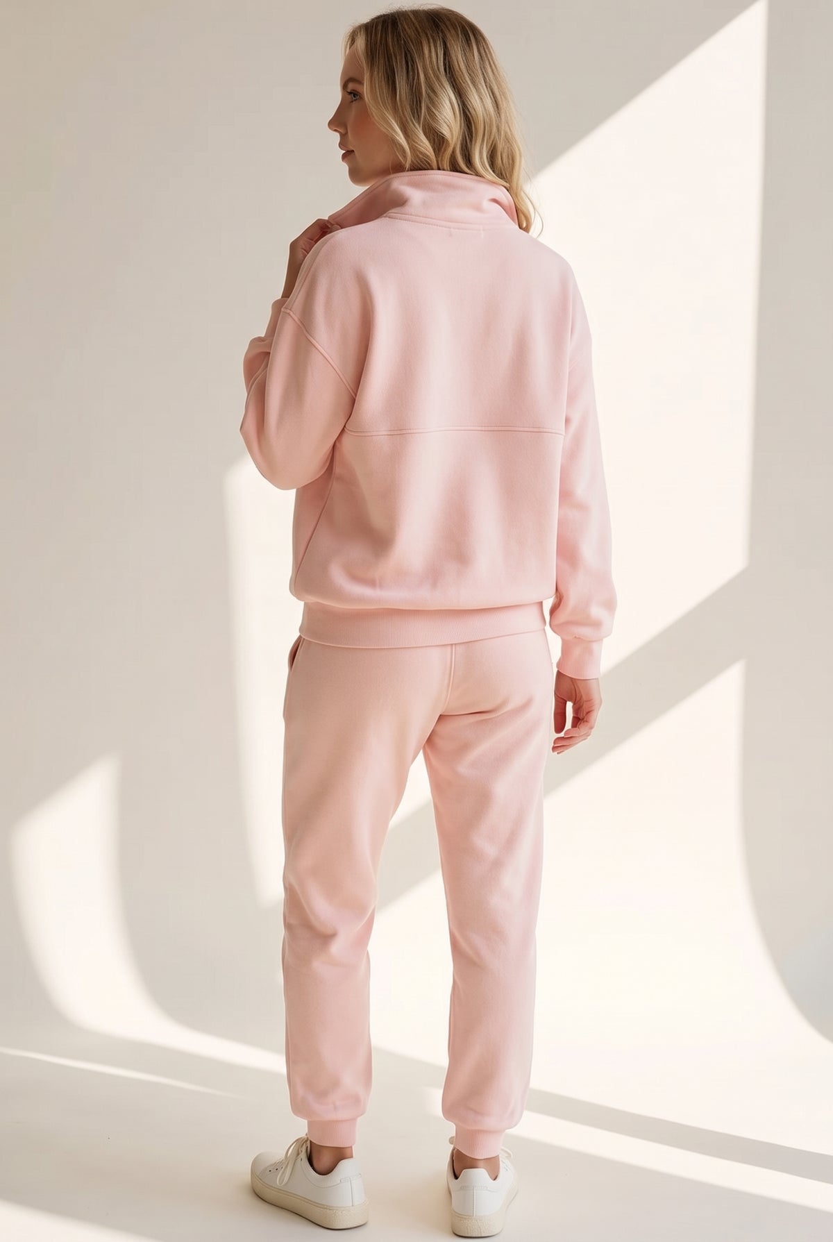 Cotton Half-Zip Tracksuit Set in Pink — studio angle