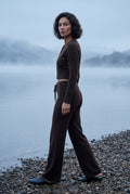 Dark Brown Cropped Cardigan and Wide-leg Pants Set - Knit set - Photo 5