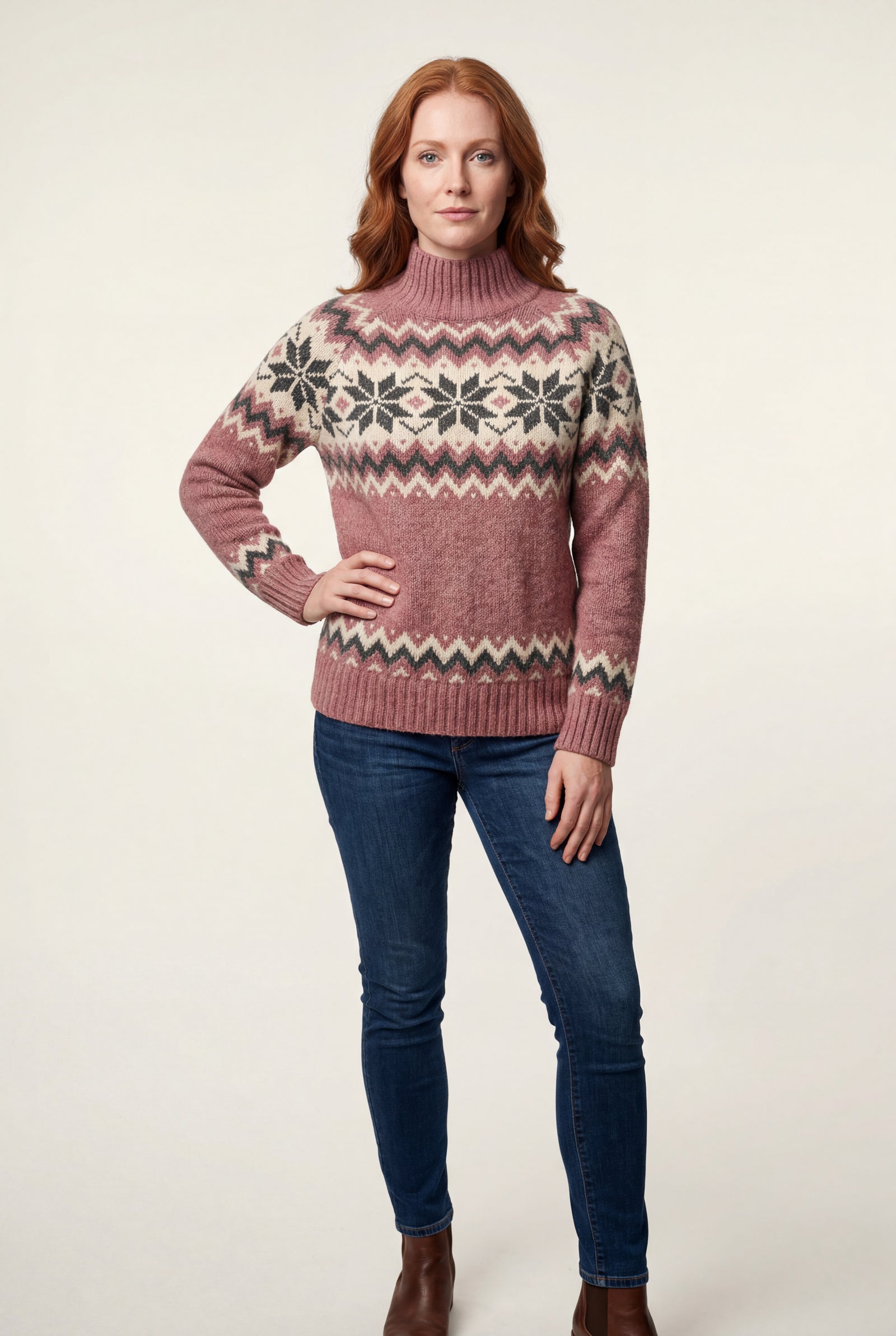 Pink Fair Isle Snowflake Relaxed Holiday Sweater - Photo 2