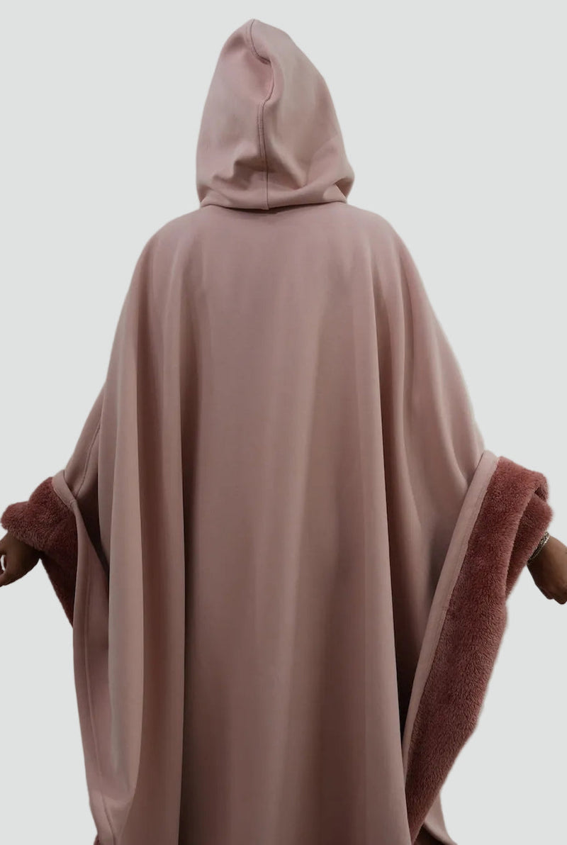 Fleece-Lined Hooded Blanket in Pink — back