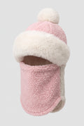 Fleece Pompom Balaclava in Pink — studio front