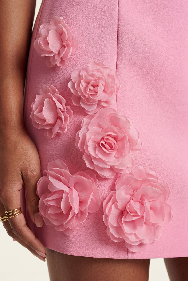 Pink Floral Appliqué Square Neck Fitted Mini Dress - Photo 5