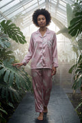 Pink Floral Print Pajama Set with Button-up Blouse - Photo 7