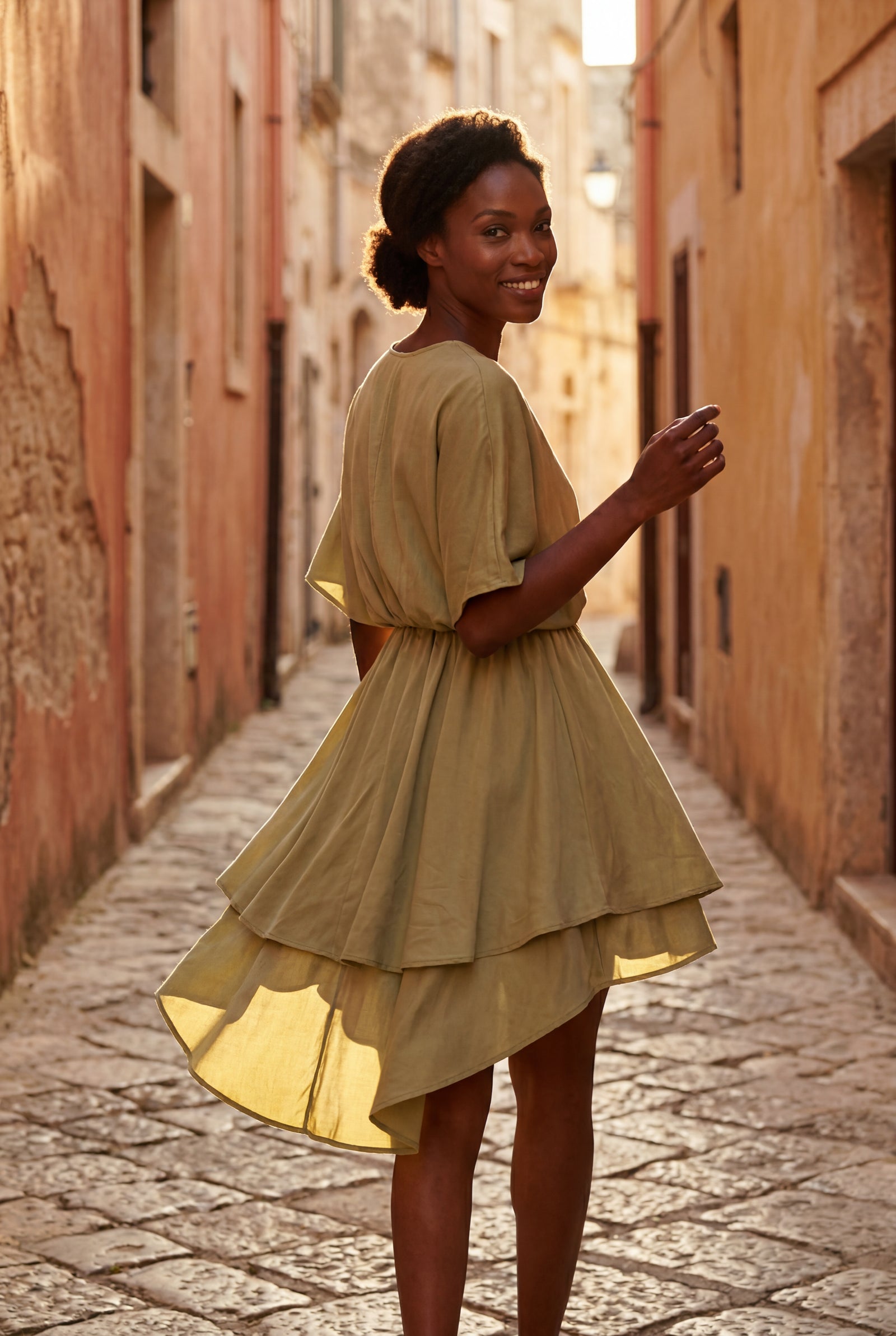 Green Flutter Sleeve Ruffle Hem Mini Dress - Photo 18